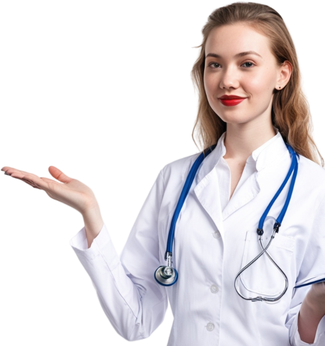 A Nurse wearing a stethoscope illustrating for users to sign up for the newsletter
